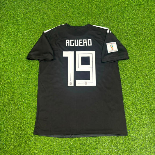 Argentina World Cup 2018 Sergio Kun Agüero Black Retro Football Jersey