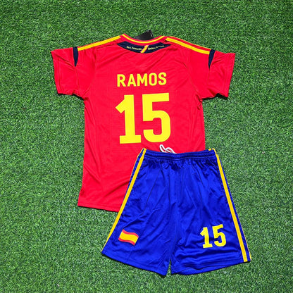 Spain EURO 2012 Sergio Ramos Final Retro Kids Football Jersey Kit