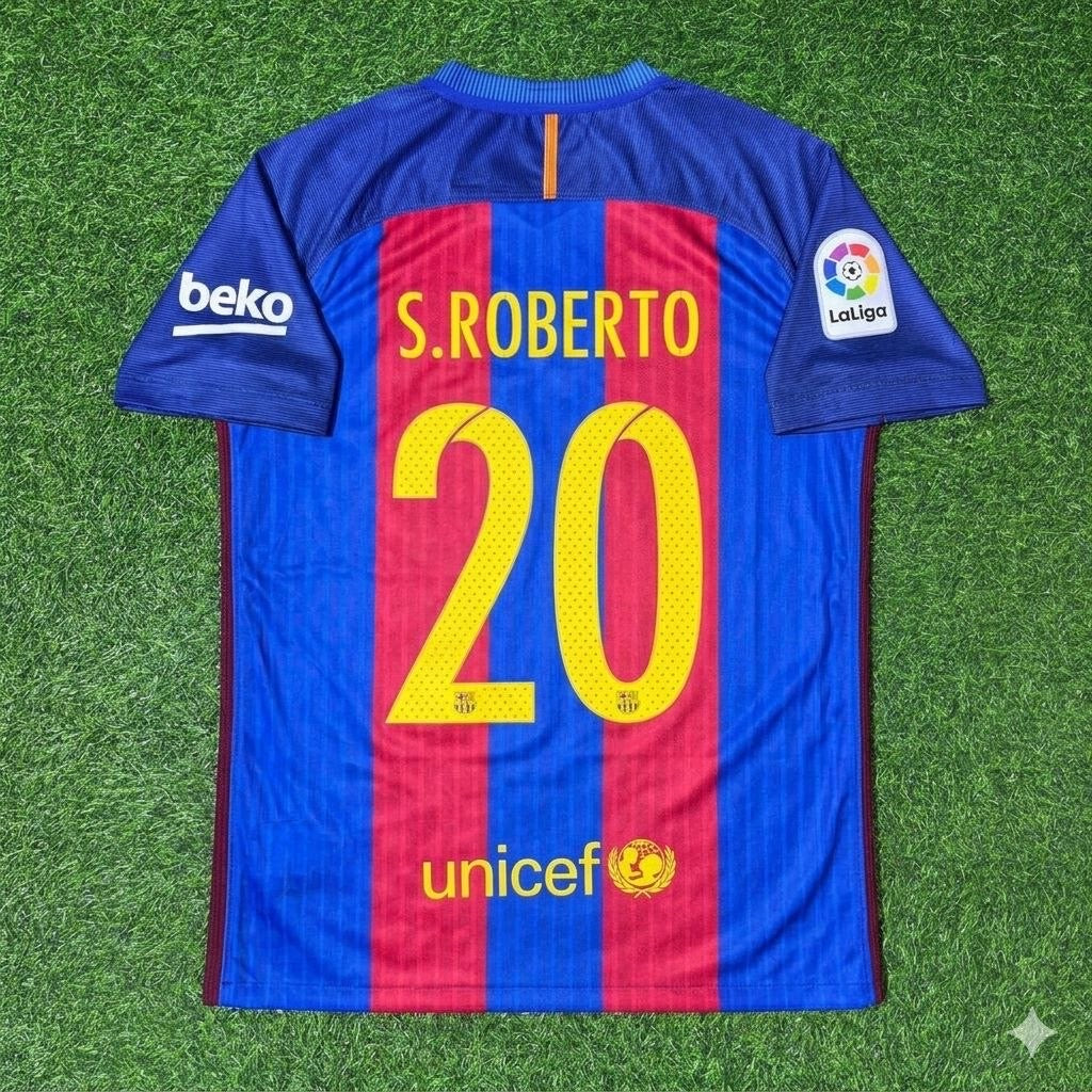 Sergi Roberto #20 FC Barcelona 2016-2017 Home Retro Football Jersey Kit