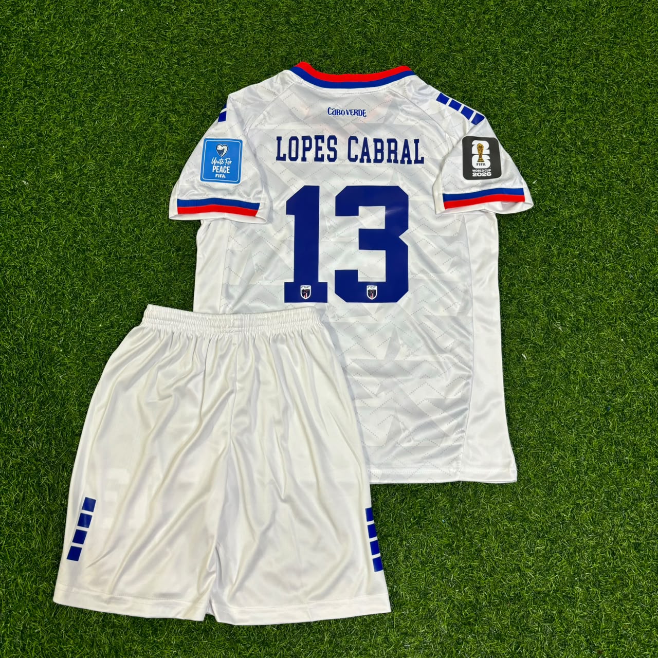 Cape Verde World Cup 2026 Sidny Lopes Cabral Children White Football Jersey