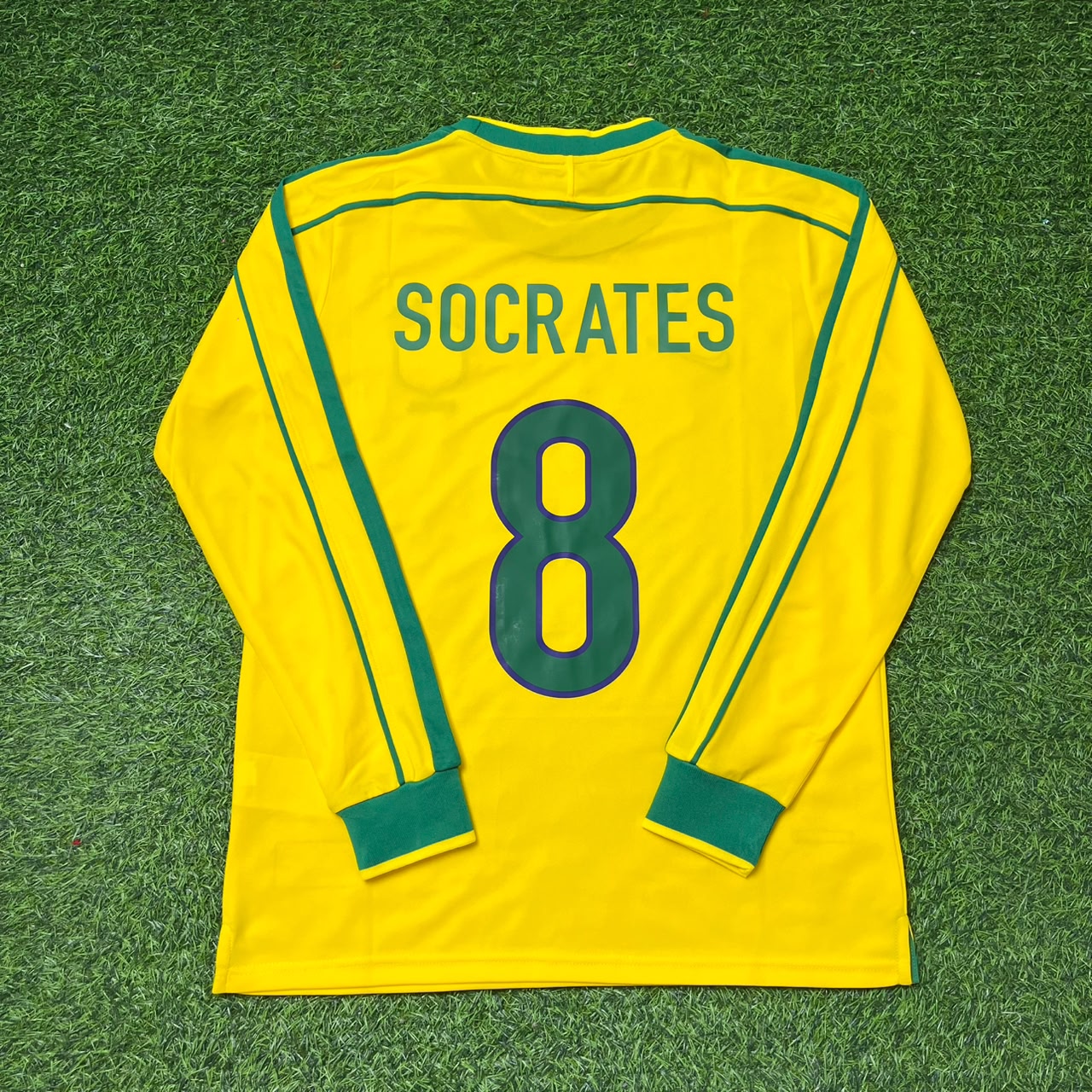 Sócrates #8- Brazil Long Sleeve Retro Football Jersey Kit Shirt