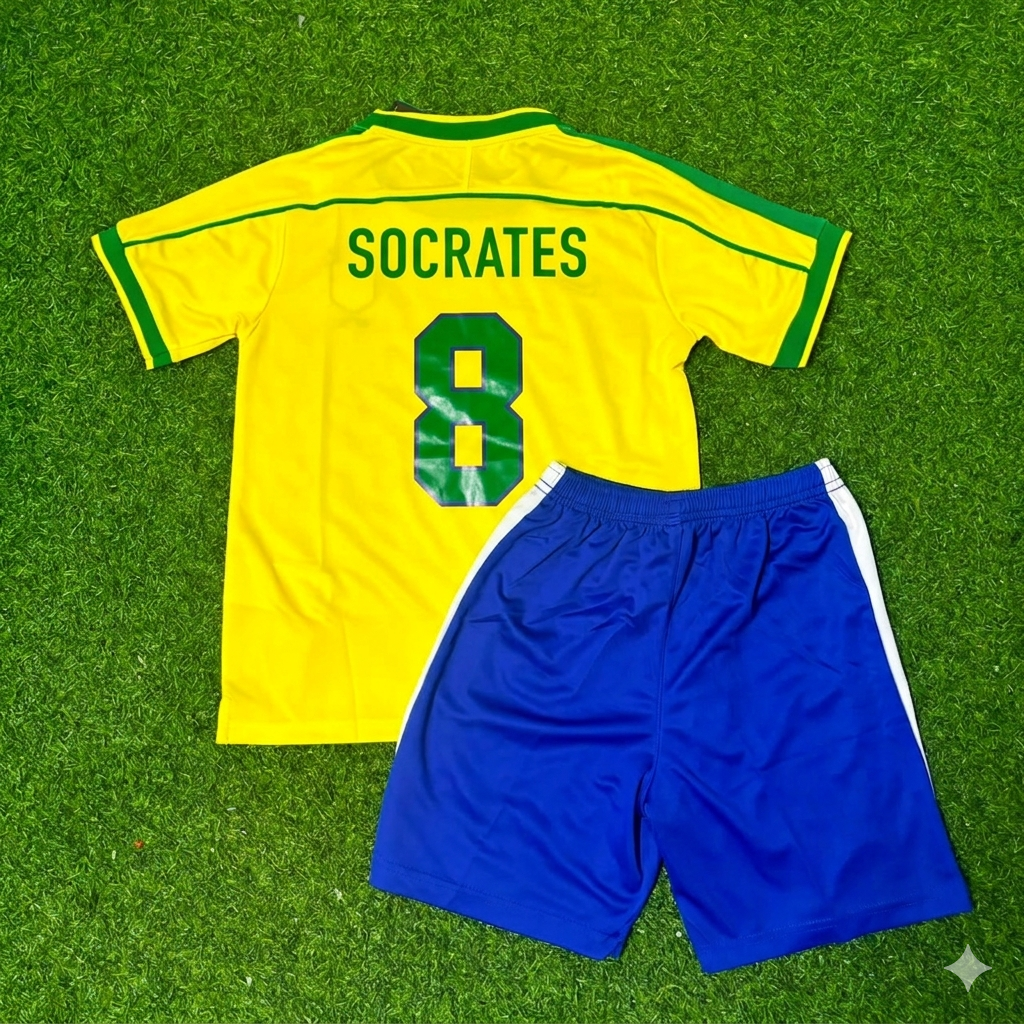 Socrates #8 Brazil Retro Kids Soccer Football Jersey Kit Kinder