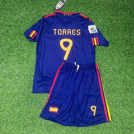 Spain 2010 World Cup Fernando Torres Retro Kids Football Jersey front view