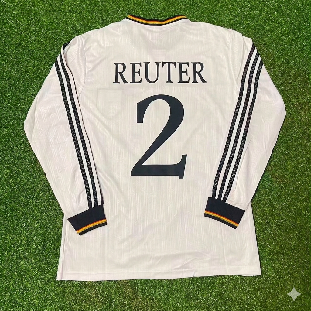 Germany EURO 1996 Stefan Reuter #2 Final Home Long Sleeve Retro Football Jersey Kit