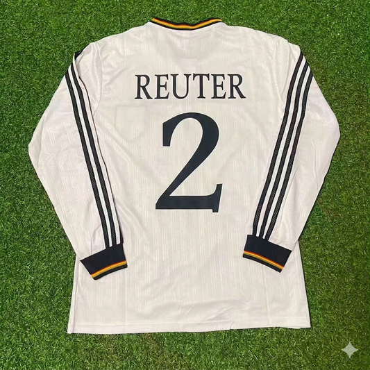 Germany EURO 1996 Stefan Reuter #2 Final Home Long Sleeve Retro Football Jersey Kit
