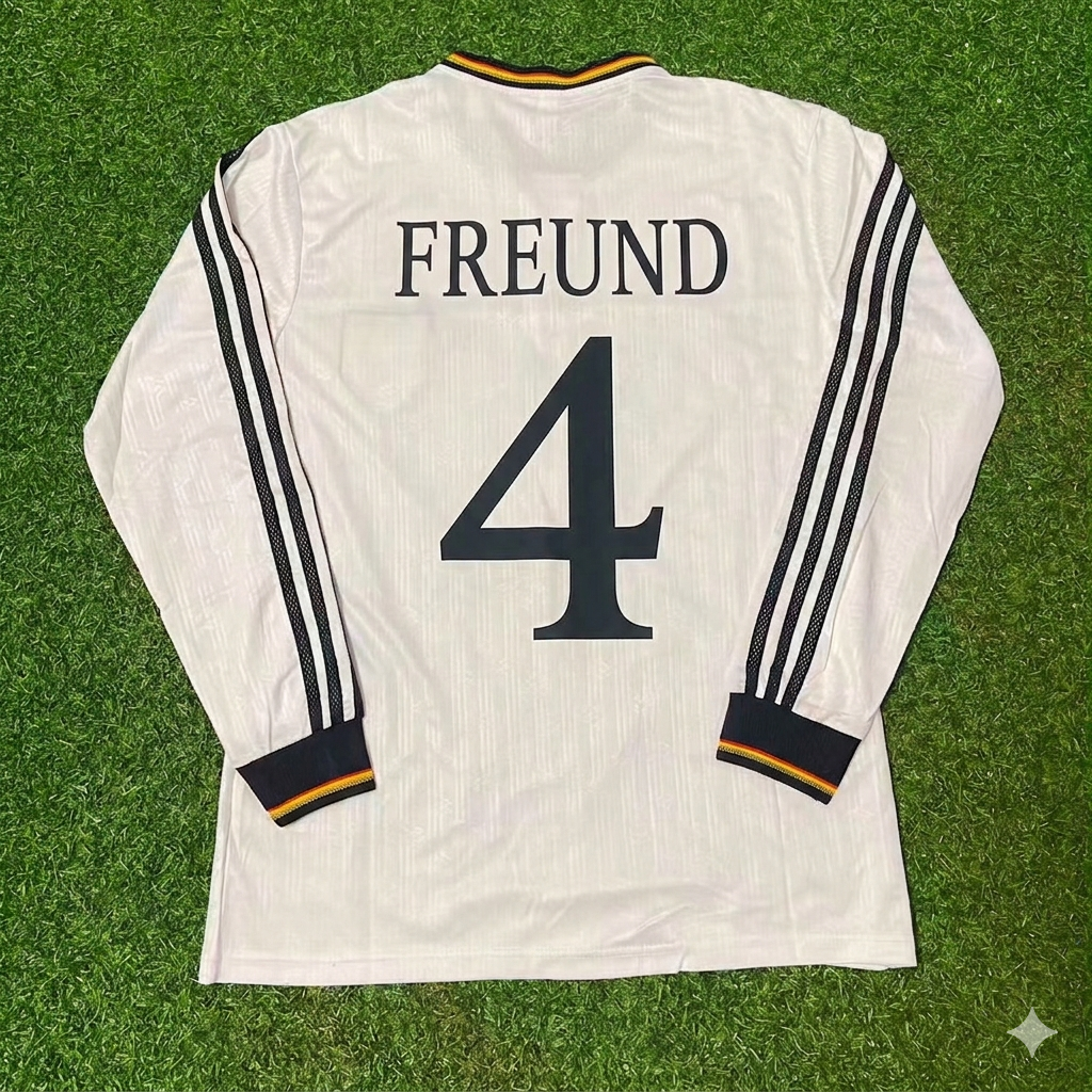 Germany EURO 1996 Steffen Freund #4 Final Home Long Sleeve Retro Football Jersey Kit