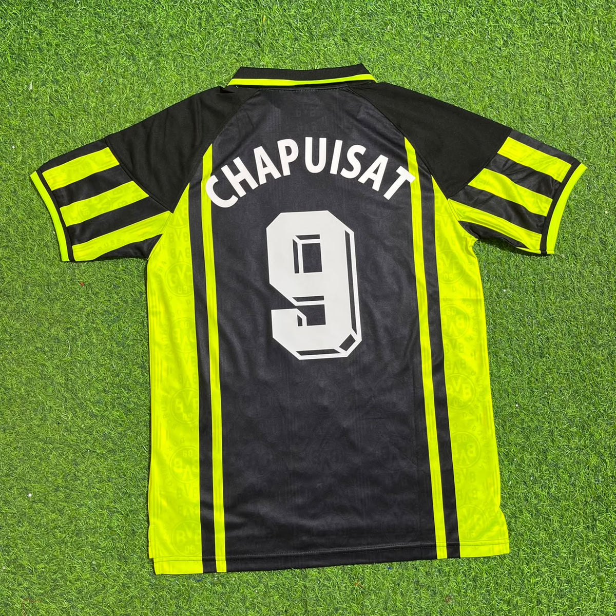 Stephane Chapuisat Dortmund 1996/1997 Season Away Black Yellow Retro Football Jersey Trikot Maillot