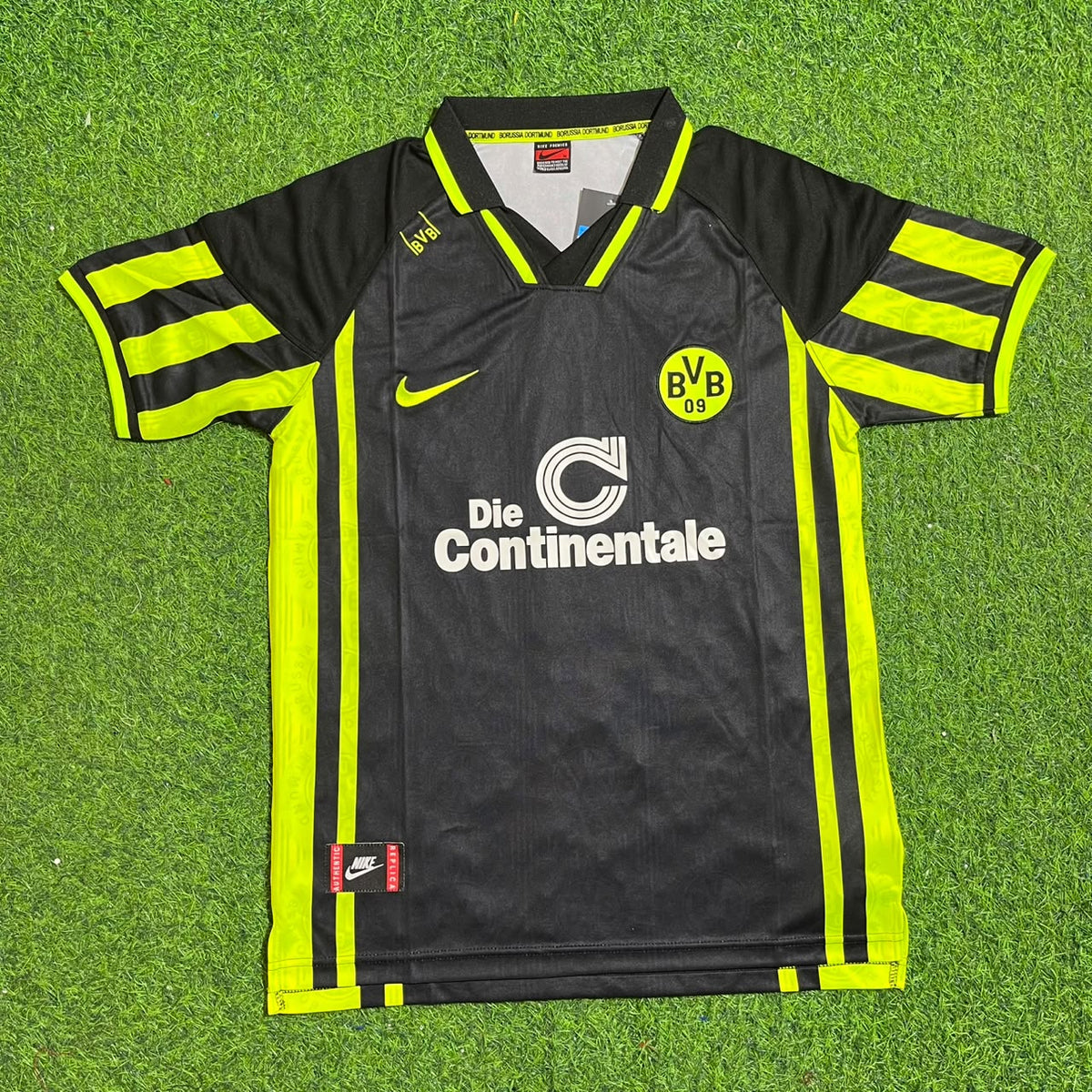 Stephane Chapuisat Dortmund 1996/1997 Season Away Black Yellow Retro Football Jersey Trikot Maillot