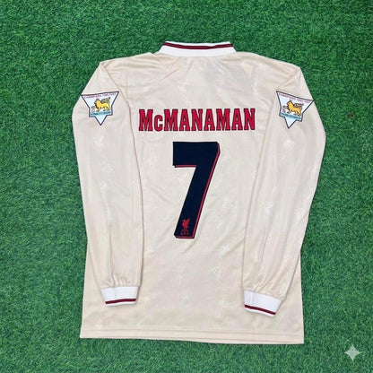 Steve McManaman Liverpool 1996 1997 Retro Away White Long Sleeve Football Jersey