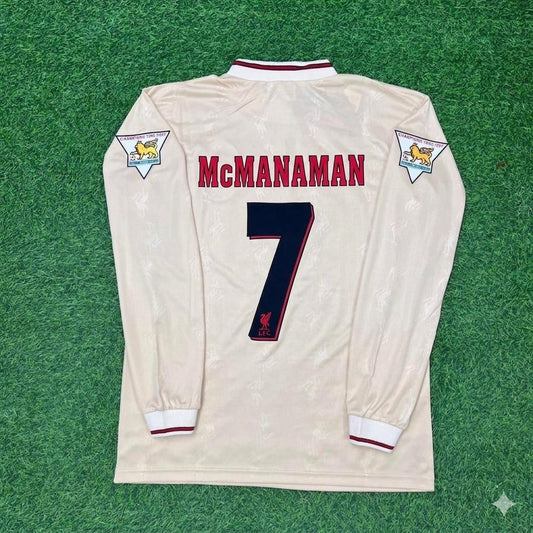 Steve McManaman Liverpool 1996 1997 Retro Away White Long Sleeve Football Jersey