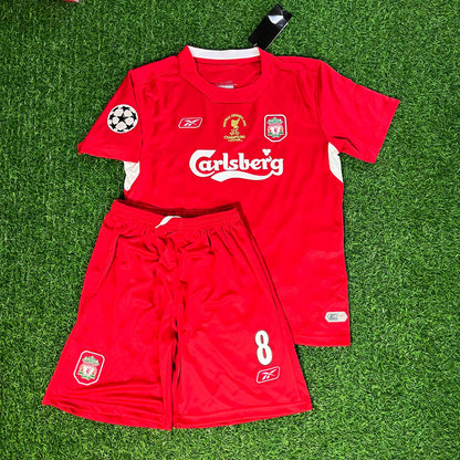 Steven Gerrard 8 Liverpool 2005 Champions League Final Istanbul Kids Football Jersey Kit for Children Personnalisable