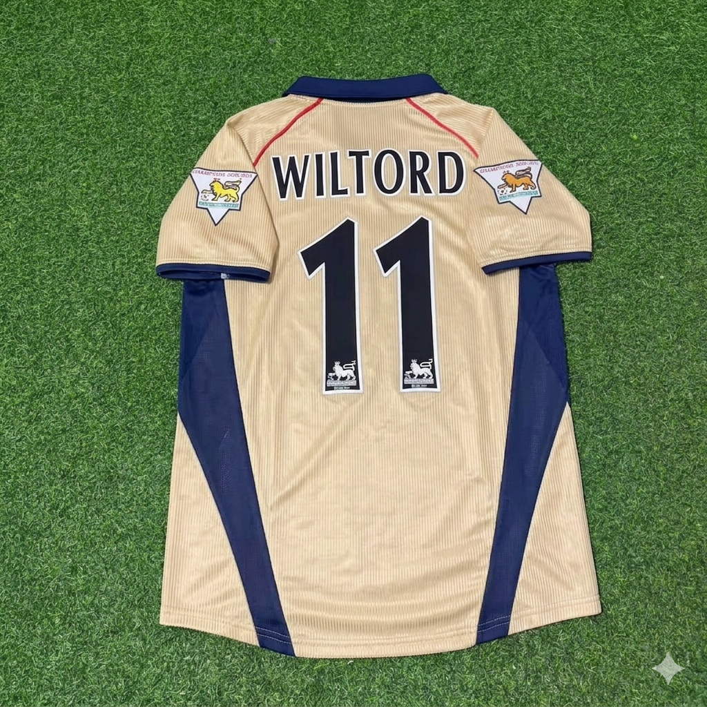 Sylvain Wiltord #11 Arsenal 2001-2002 Away Golden Retro Football Jersey