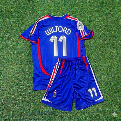 France World Cup 2006 Sylvain Wiltord #11 Kids Blue Retro Football Jersey Kit