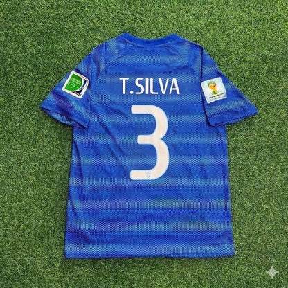 Thiago Silva 3- 2014 World Cup Retro Blue Football Jersey