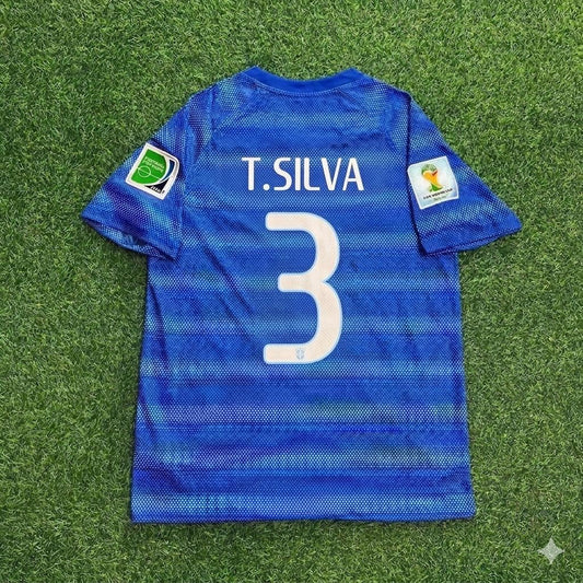 Thiago Silva 3- 2014 World Cup Retro Blue Football Jersey