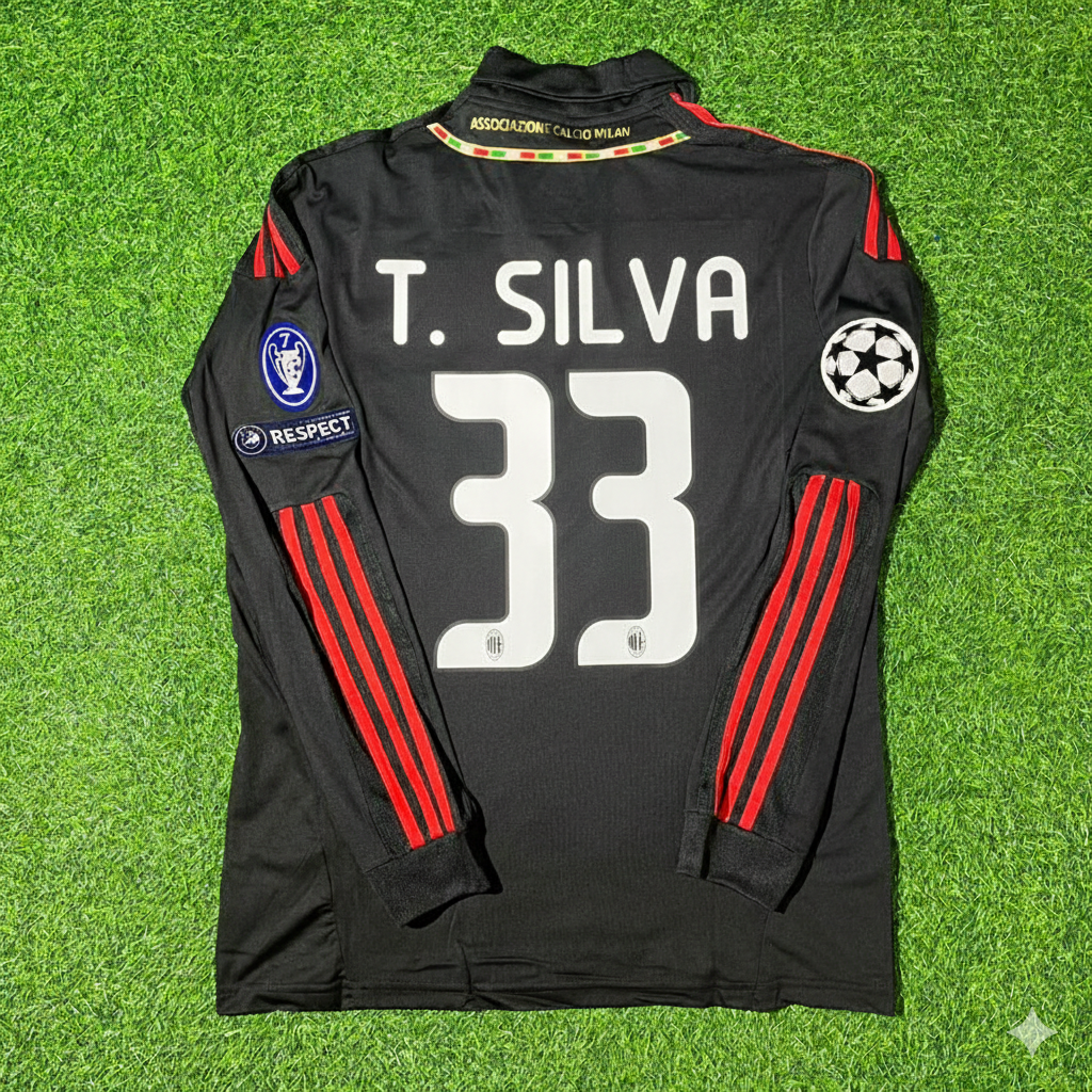 Thiago Silva AC Milan 2011/12 Red & Black Retro Football Jersey Collection