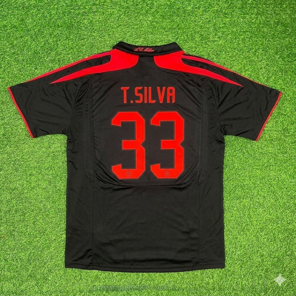 Thiago Silva AC Milan Black Retro Third Football Jersey Kit