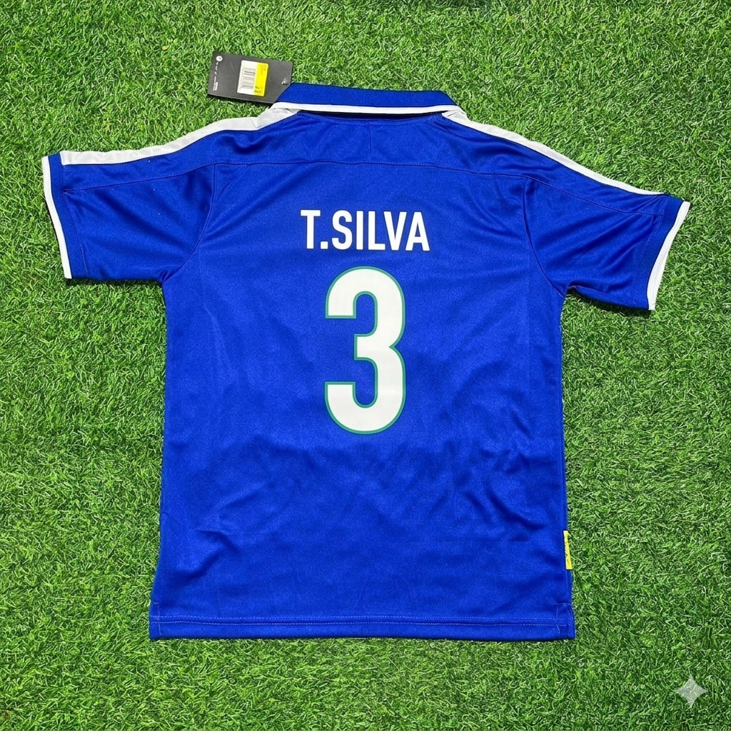 Thiago Silva Brazil Blue Retro Football Jersey Kit
