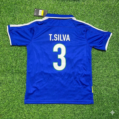 Thiago Silva Brazil Blue Retro Football Jersey Kit