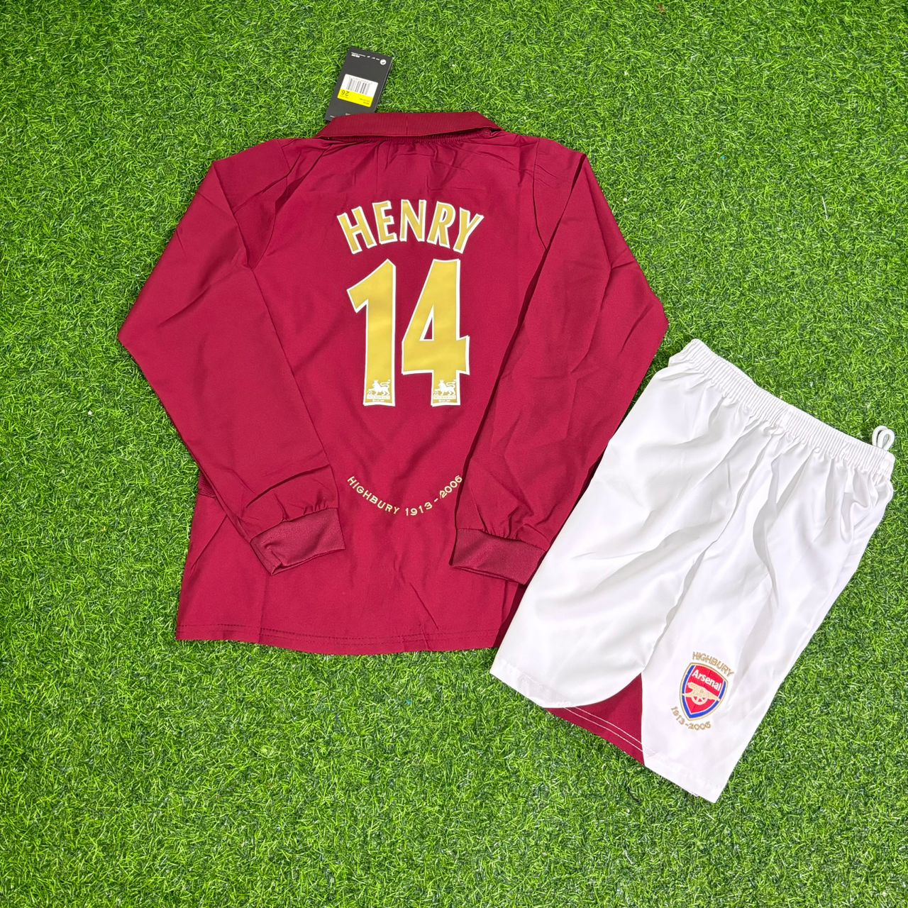 Thierry Henry Arsenal 2006 Highbury Burgundy Long Sleeve Kids Retro Football Jersey Kit