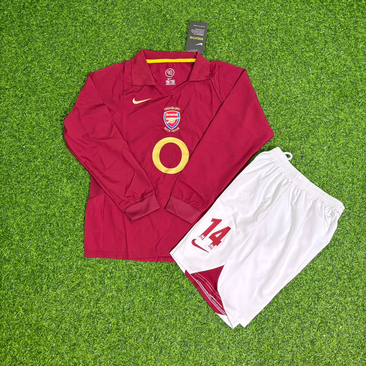 Thierry Henry Arsenal 2006 Highbury Burgundy Long Sleeve Kids Retro Football Jersey Kit