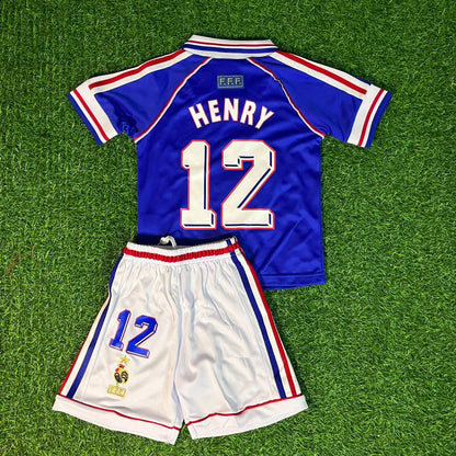 Thierry Henry 14 France 1998 Home Kids Football Jersey Kit