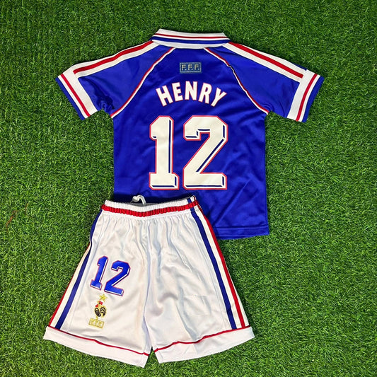 Thierry Henry 14 France 1998 Home Kids Football Jersey Kit