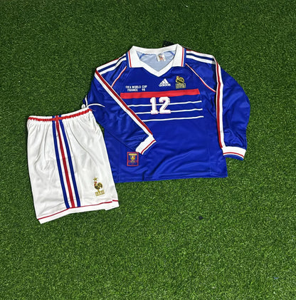 France World Cup 1998 Thierry Henry Long Sleeve Kids Retro Football Jersey Kit