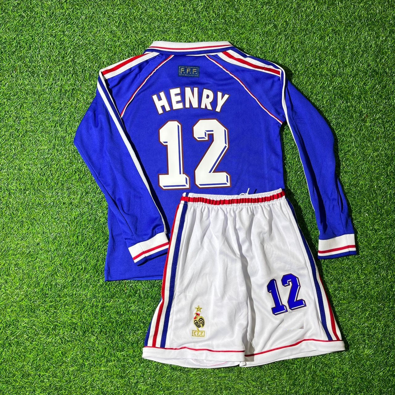 France World Cup 1998 Thierry Henry Long Sleeve Kids Retro Football Jersey Kit