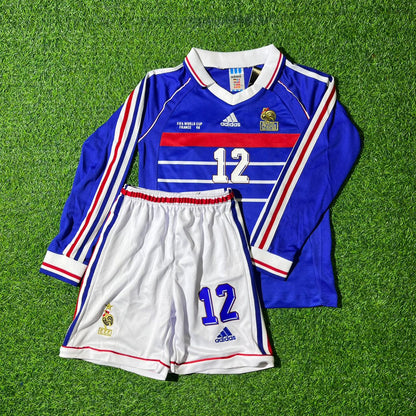 France World Cup 1998 Thierry Henry Long Sleeve Kids Retro Football Jersey Kit
