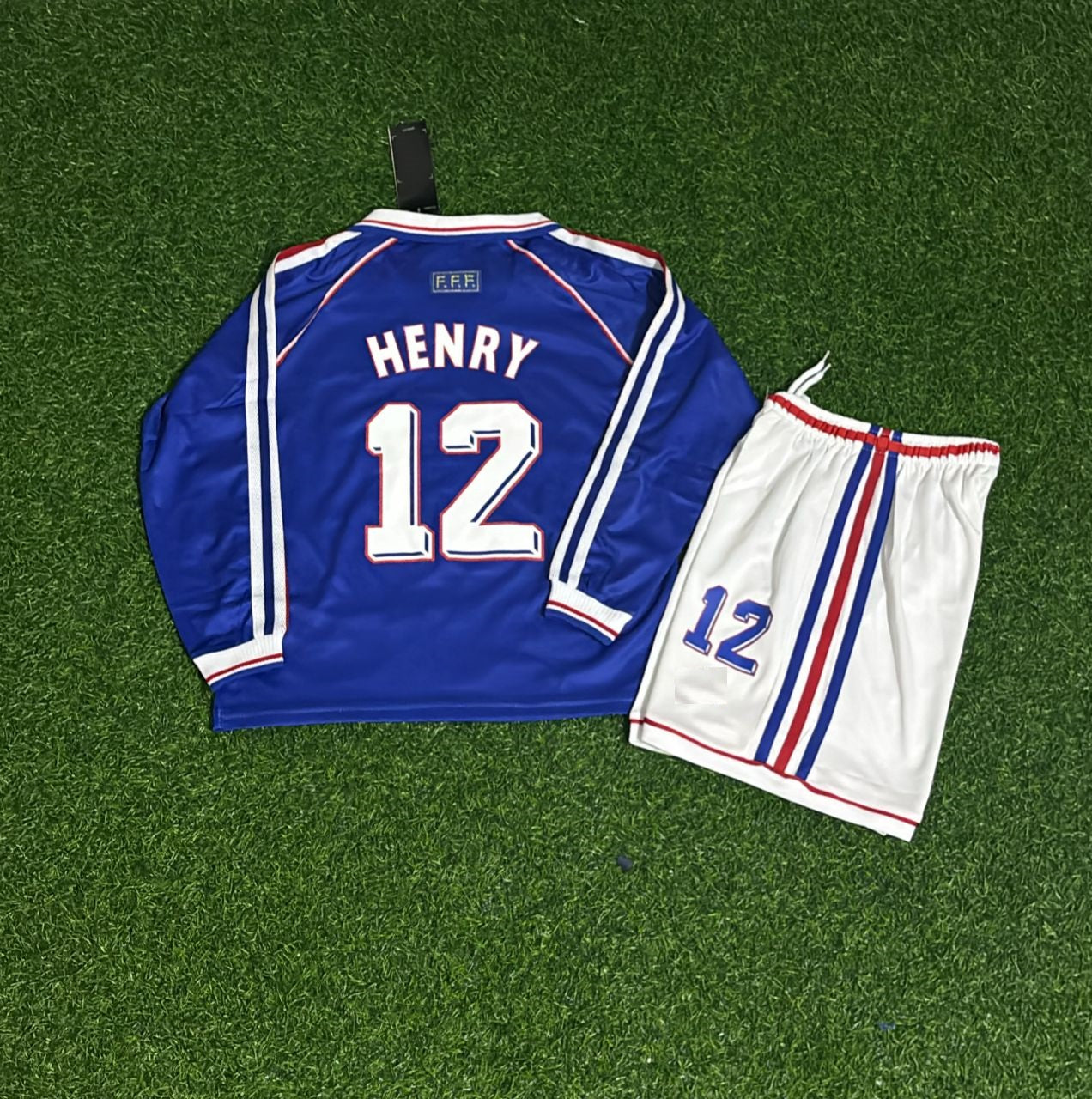 France World Cup 1998 Thierry Henry Long Sleeve Kids Retro Football Jersey Kit