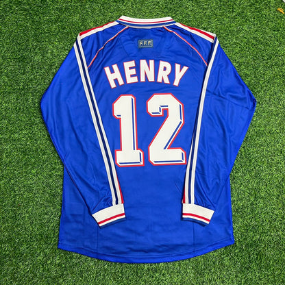 France World Cup 1998 Thierry Henry Retro Long Sleeve Football Jersey