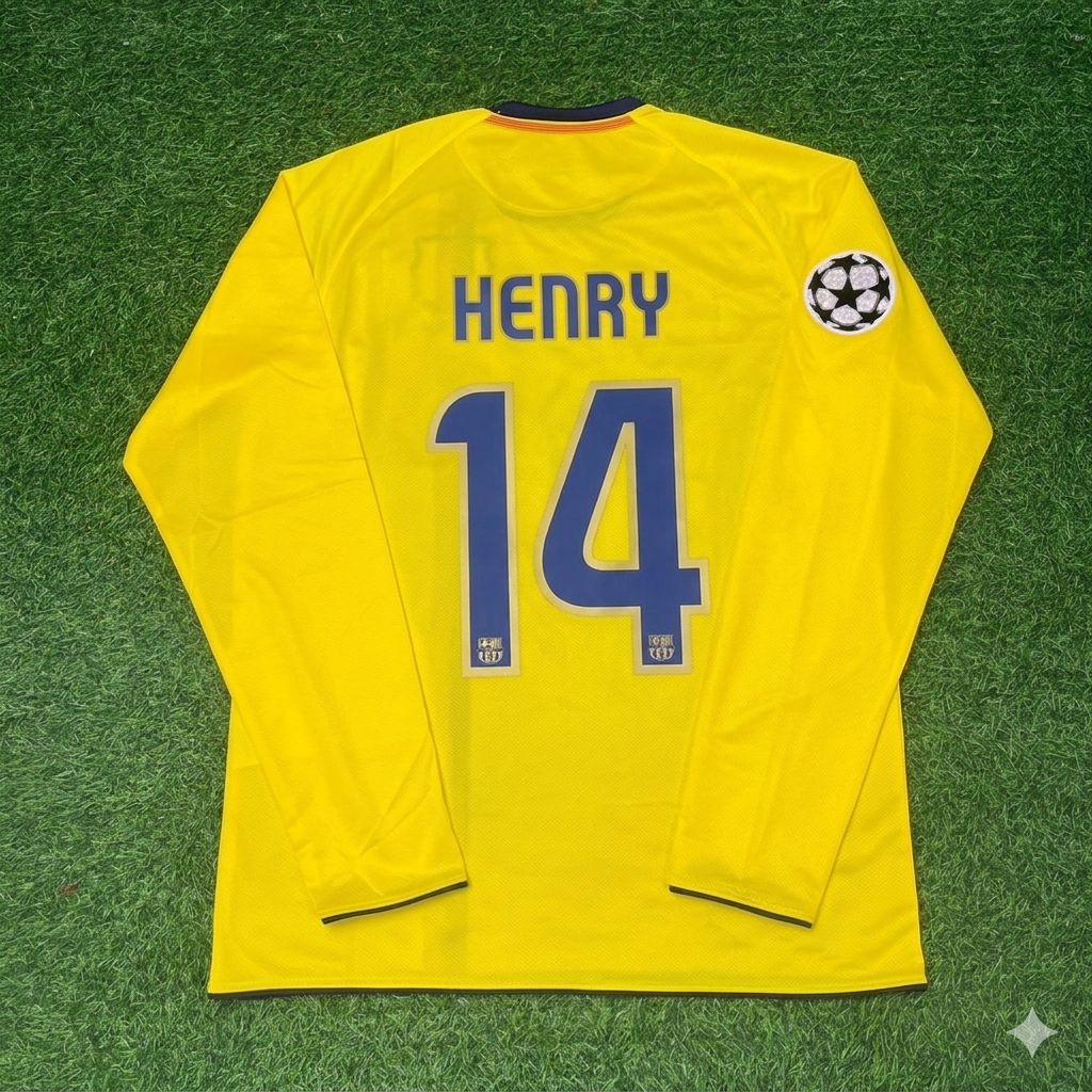 Thierry Henry FC Barcelona 08/09 Season Yellow Away Retro Football Jersey