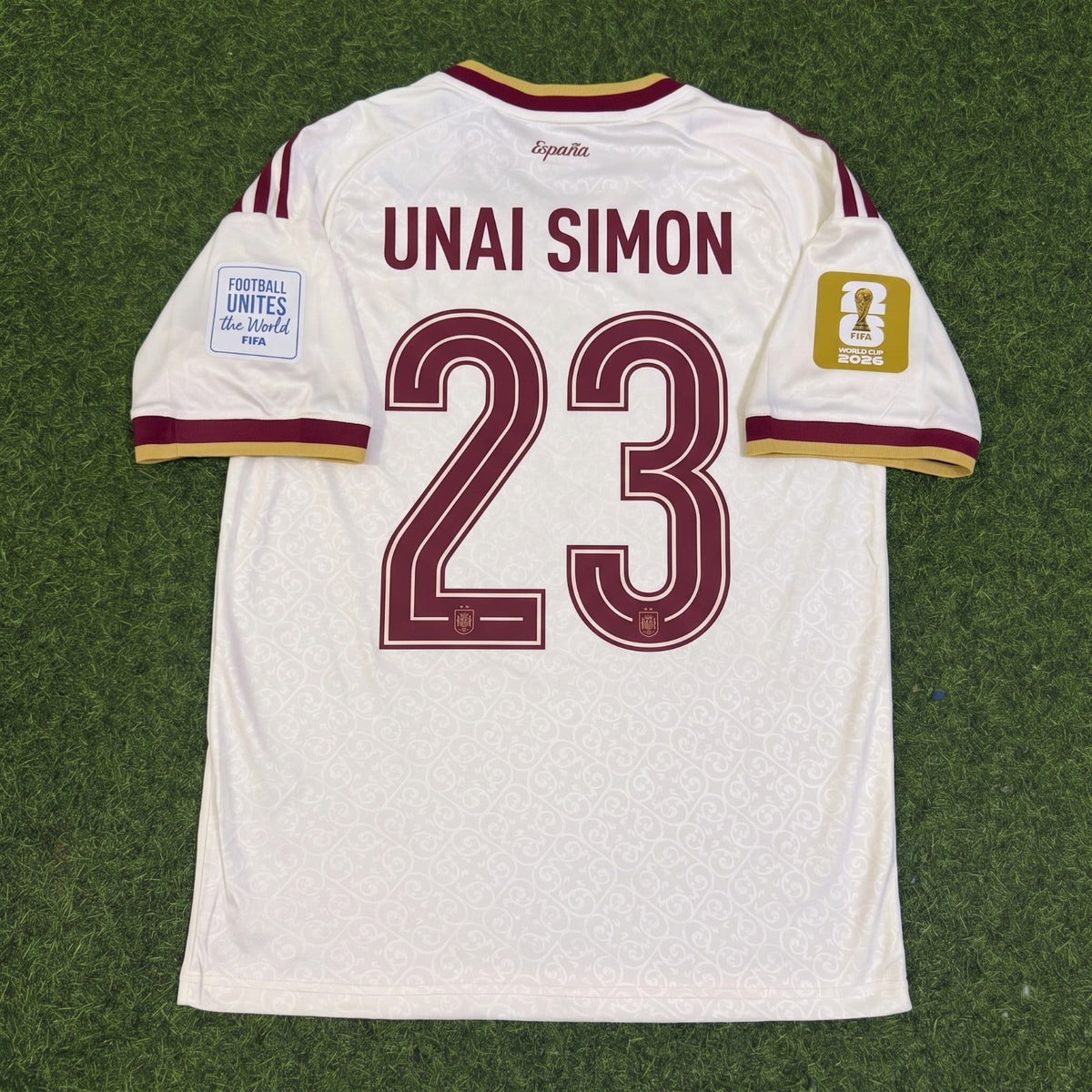 Spain Unai Simon #23 Two Star 2026 World Cup Champions Away Football Jersey