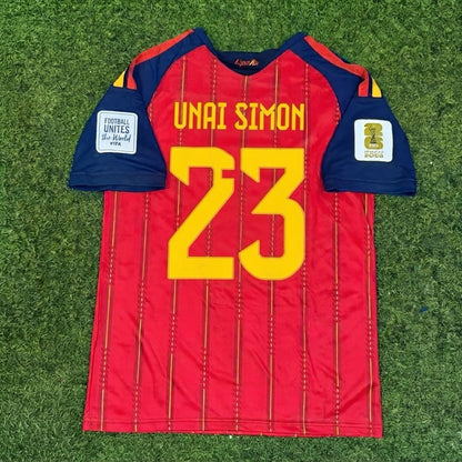 Unai Simon #23 Spain Two Star 2026 World Cup Champions Home Football Jersey