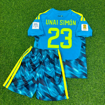 Spain World Cup 2026 Unai Simon Goalkeeper Kids Blue Special Football Jersey