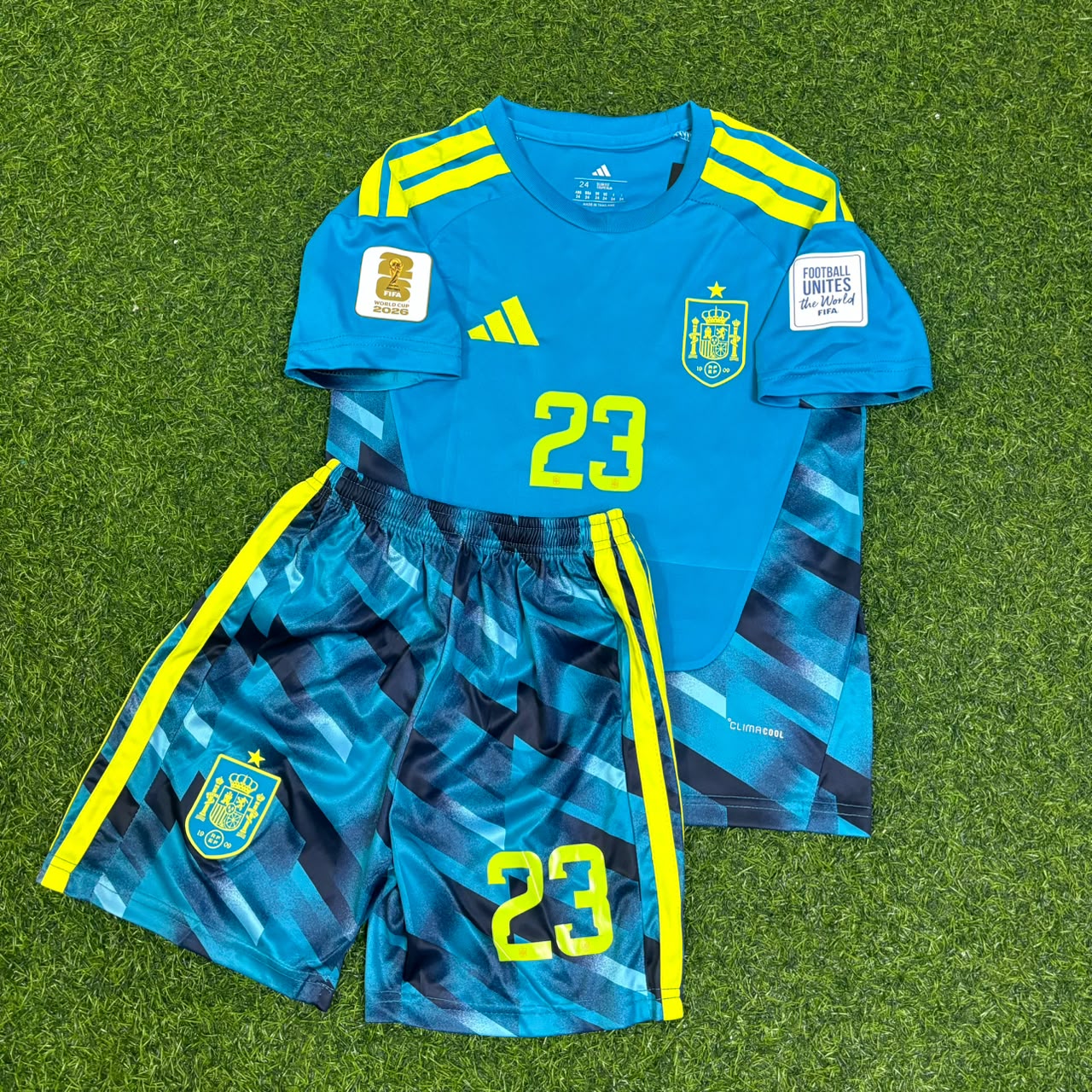 Spain World Cup 2026 Unai Simon Goalkeeper Kids Blue Special Football Jersey
