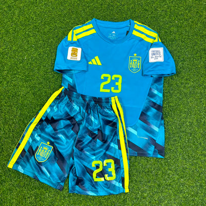 Spain World Cup 2026 Unai Simon Goalkeeper Kids Blue Special Football Jersey