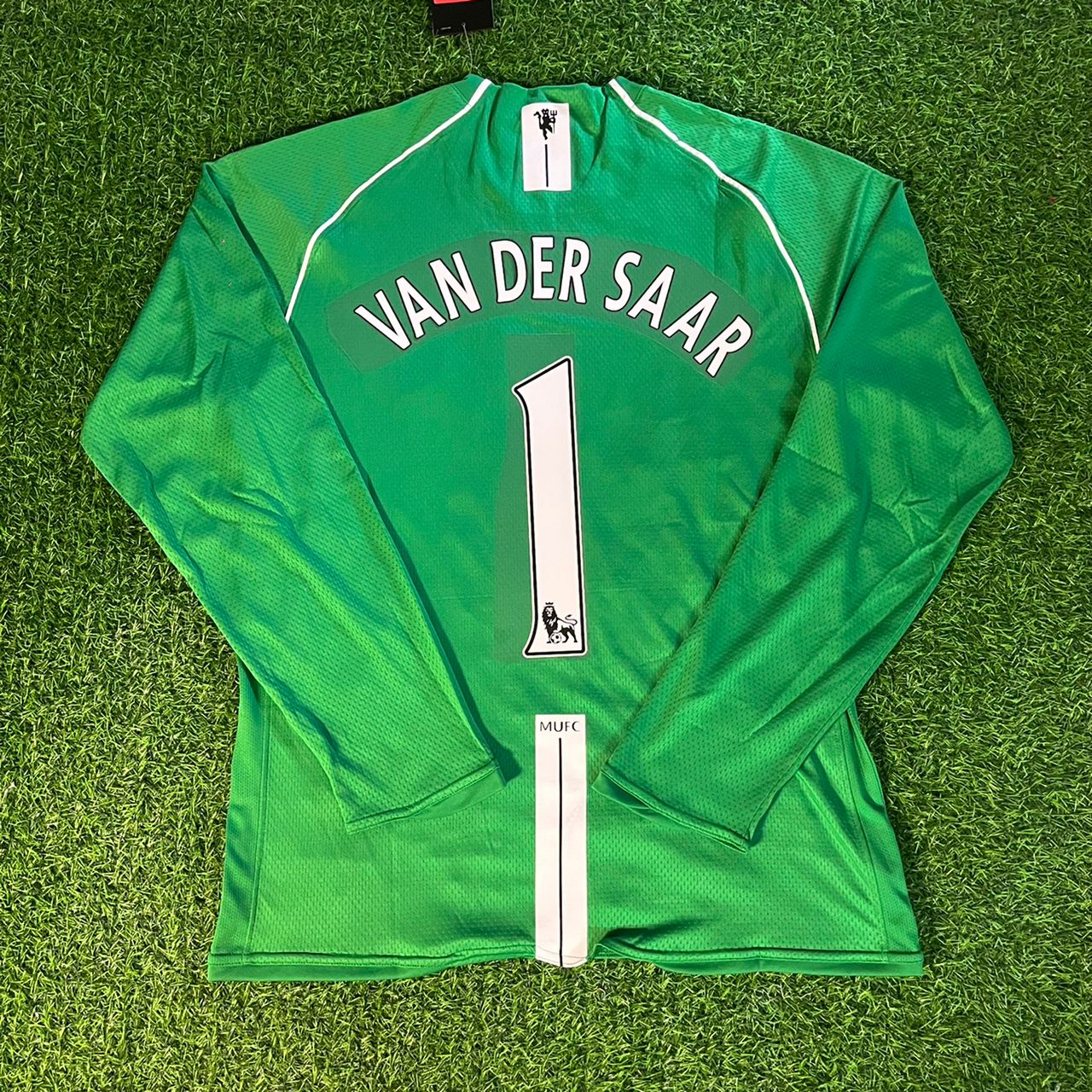 der Edwin van Saar Manchester United Goalkeeper Green Retro Long Sleeve Jersey Soccer Kit