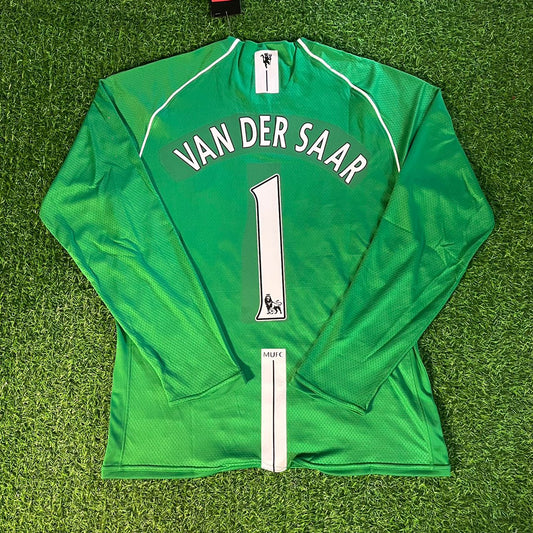der Edwin van Saar Manchester United Goalkeeper Green Retro Long Sleeve Jersey Soccer Kit