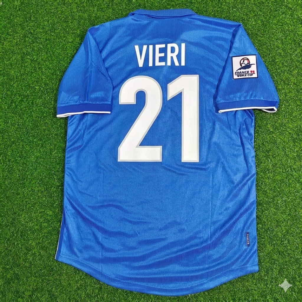 Italy World Cup 1998 Christian Vieri Home Blue Retro Football Jersey