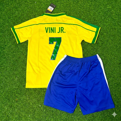 Vinicius Júnior #7 Brazil Retro Kids Soccer Football Jersey Kit Kinder