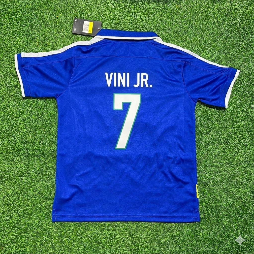 Vinicius Junior Brazil Blue Retro Football Jersey Kit