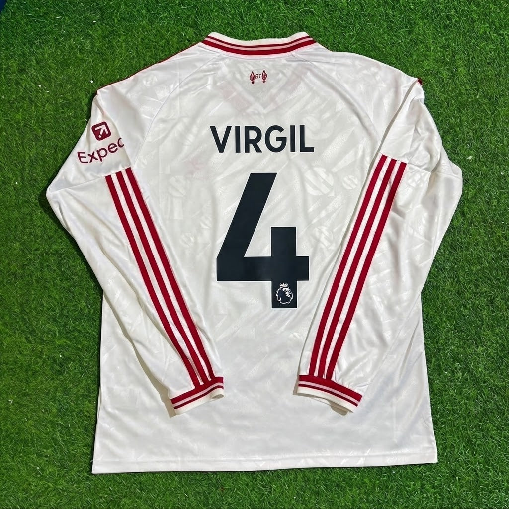 Virgil Van Dijk #4 Liverpool 2027 Long Sleeve Away White Football Jersey