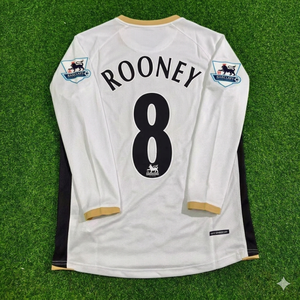 Wayne Rooney #8 Manchester United 2006-2007 White Retro Long Sleeve Football Jersey Kit