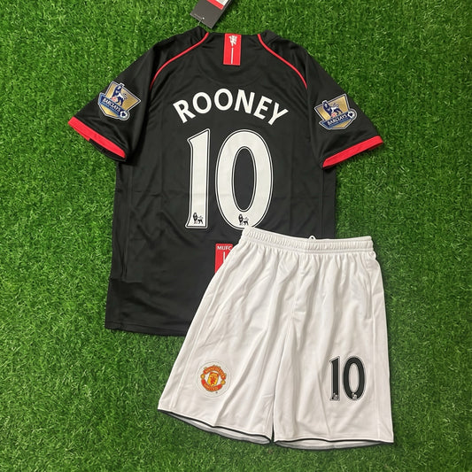 Wayne Rooney #10 Manchester United 2007/20008 Black Kids Football Jersey Kit for Children
