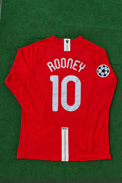 Wayne Rooney Manchester United 2008 Champions Leage Final Moscow Retro Long Sleeve Football Jersey Kit
