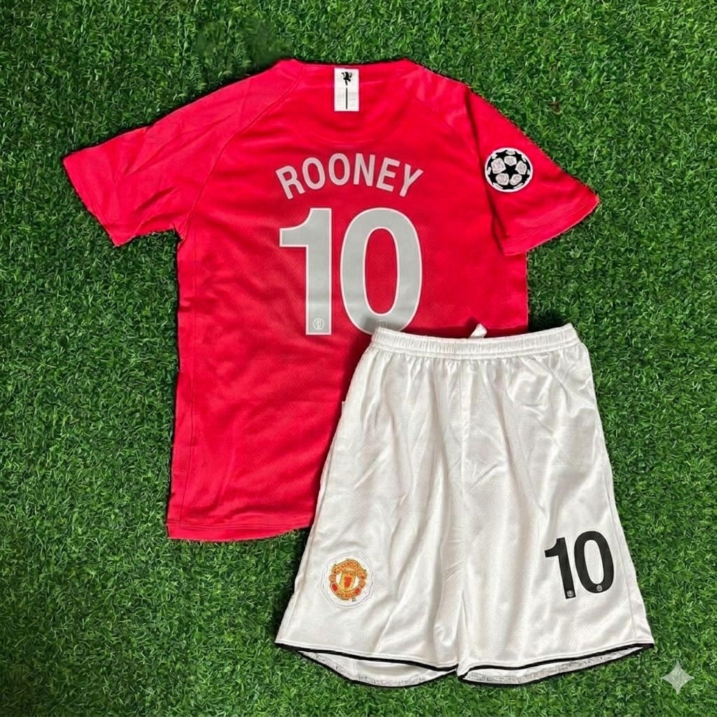 Wayne Rooney #10 Manchester United 2008 Final Kids Children Home Football Jersey Kit