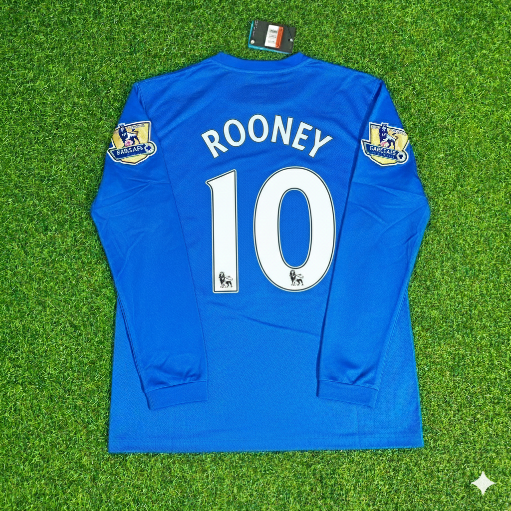 Wayne Rooney Manchester United 2008 Blue EPL Patch Retro Long Sleeve Football Jersey Kit