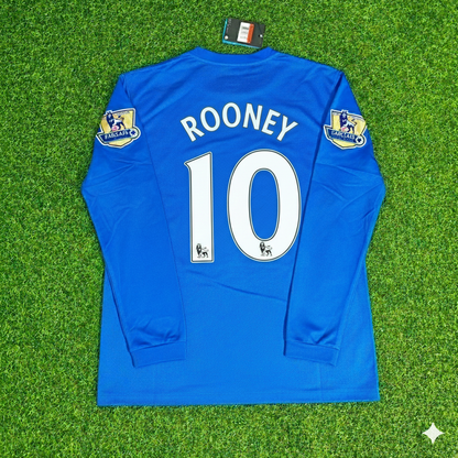 Wayne Rooney Manchester United 2008 Blue EPL Patch Retro Long Sleeve Football Jersey Kit